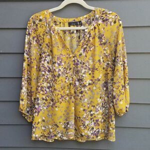 Apt 9 Gold Purple Sheer Floral Peasant Blouse Size Large